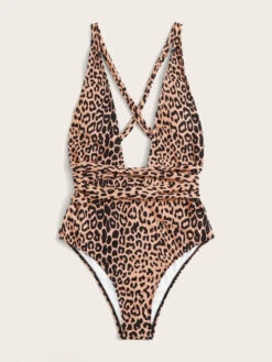 Leopard Criss Cross One Piece Swimsuit -Shein Clothing Store 1561709857266190556 thumbnail 405x552