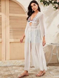 Tie Waist Lace Insert Sheer Longline Kimono -Shein Clothing Store 1578971374d8ae24972ac0f03f8d00e51a8137e2cc thumbnail 405x552