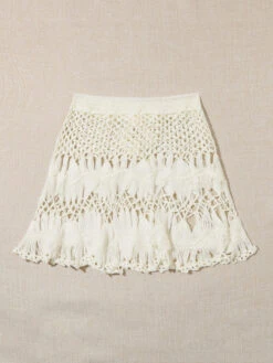 Tie Waist Crochet Cover Up Skirt