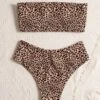 Leopard Bandeau High Waisted Bikini Swimsuit