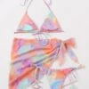3pack Tie Dye Triangle Bikini Swimsuit & Beach Skirt