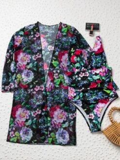 Leaf & Floral One Piece Swimsuit With Mesh Kimono -Shein Clothing Store 1604895286eaf62e7320ef90f74ac6267c6f9f87a7 thumbnail 405x552