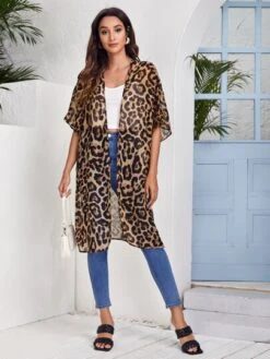 SHEIN Open Front Split Hem Leopard Chiffon Kimono -Shein Clothing Store 160991037838241ff714a55bd87e68d82b6c4f3c98 thumbnail 405x552