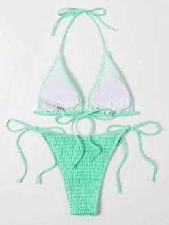 Smocked Micro Triangle Tie Side Bikini Swimsuit