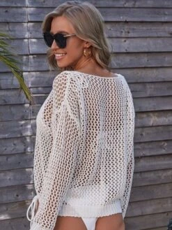Scoop Neck Drop Shoulder Crochet Cover Up Without Bikini