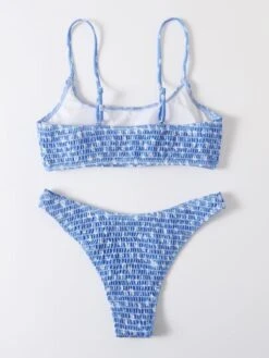 Ditsy Floral Bikini Set Smocked Cami Top & High Cut Bottom 2 Piece Swimsuit