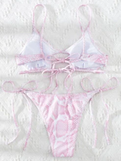 Snakeskin Print Tie Side Bikini Swimsuit