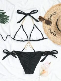 Chain Linked Triangle Tie Side Bikini Swimsuit