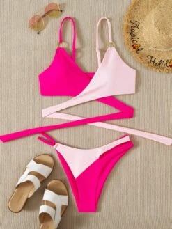Two Tone Wrap Detail Bikini Swimsuit -Shein Clothing Store 1620629249f7565780fc570852ee268973e1289691 thumbnail 405x552