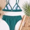 Solid Rib Triangle High Waisted Bikini Swimsuit