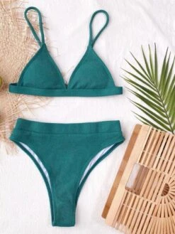 Solid Rib Triangle High Waisted Bikini Swimsuit -Shein Clothing Store 1625319841006e34a0816309c7917fe1daa203bf5f thumbnail 405x552