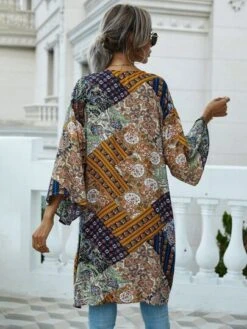 Floral & Paisley Print Open Front Kimono
