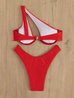 Textured One Shoulder Underwire Bikini Swimsuit