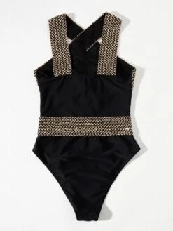 Contrast Binding Criss Cross One Piece Swimsuit