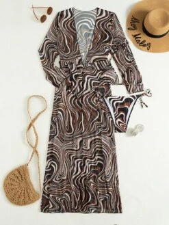 Fluid Pattern Bikini Set Halter Triangle Bra & Tie Side Bottom & Self Belted Long Sleeve Kimono 3 Piece Bathing Suit -Shein Clothing Store 163168884359d45752aa8662d291bba2ca46179fd1 thumbnail 405x552