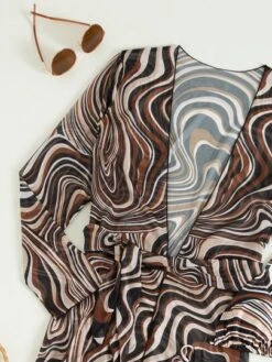 Fluid Pattern Bikini Set Halter Triangle Bra & Tie Side Bottom & Self Belted Long Sleeve Kimono 3 Piece Bathing Suit -Shein Clothing Store 16316888450ffa6e79fedff9a2ef55dba0a09fb2b4 thumbnail 405x552