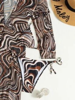 Fluid Pattern Bikini Set Halter Triangle Bra & Tie Side Bottom & Self Belted Long Sleeve Kimono 3 Piece Bathing Suit -Shein Clothing Store 163168884802b315024e7c1ad03dd2113da35db844 thumbnail 405x552