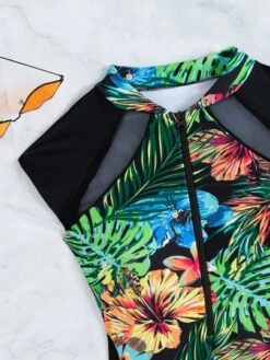 Tropical Print Zipper One Piece Swimsuit -Shein Clothing Store 1634010141d71140b70b852665b59a7d028c733557 thumbnail 405x552