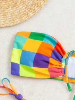 Colorful Checkered Bikini Set Bandeau Bra & Thong Bottom 2 Piece Bathing Suit -Shein Clothing Store 163617940330abf4d1ede3c32dfb61af3bd11407fa thumbnail 405x552