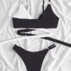 Color Block Bikini Set Criss Cross Wrap Bra & Cheeky Bottom 2 Piece Bathing Suit