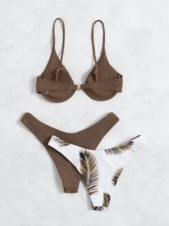 Tropical Bikini Set Underwire Cami Bra & 2Pcs Hipster Bottom 3 Piece Swimsuit