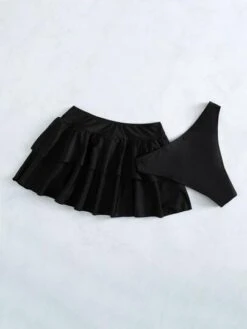 2pack Tiered Ruffle Hem Bikini Bottom With Swim Skirt