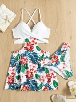 Tropical Print Tankini Set Wrap Push Up Swim Dress With High Waist Bikini Bottom 2 Piece Bathing Suit -Shein Clothing Store 164198535070d7db6ac66a391fa0f5a7952e4406fe thumbnail 405x552