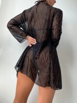 Zebra Striped Mesh Kimono
