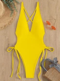 Tie Side One Piece Swimsuit -Shein Clothing Store 1646272695857e98e2e6b126b6f3655029fb66c808 thumbnail 405x552