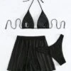 3pack Tie Back Halter Bikini Swimsuit & Swim Shorts