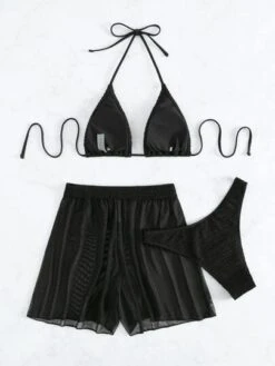 3pack Tie Back Halter Bikini Swimsuit & Swim Shorts