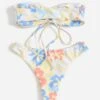 Floral Print Drawstring Bandeau Bikini Swimsuit