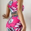 Tropical Print Bikini Set Letter Tape Cross Tank Top & Boxer Shorts 2 Piece Swimsuit