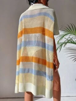 Color Block Batwing Sleeve Split Hem Cover Up Without Bikini