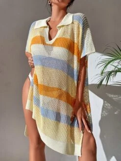 Color Block Batwing Sleeve Split Hem Cover Up Without Bikini -Shein Clothing Store 1648551385fe83a440887dc4cda244ce40189c6a8a thumbnail 405x552