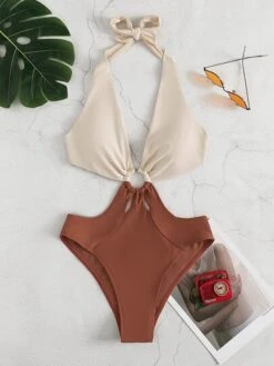 Colorblock Ring Linked Halter One Piece Swimsuit -Shein Clothing Store 1648863053e291e65540f9710dcbf1b1420bc7a8dd thumbnail 405x552