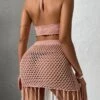 2pack Tie Backless Halter Cover Up Top & Hollow Out Fringe Trim Skirt
