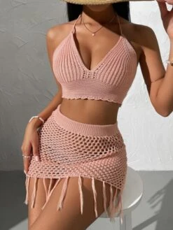 2pack Tie Backless Halter Cover Up Top & Hollow Out Fringe Trim Skirt -Shein Clothing Store 16503556254a8a0d918ab4485d15d895e5e691cfbf thumbnail 405x552