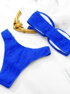 Smocked Ring Linked Bandeau Bikini Swimsuit