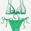 Ribbed Bikini Set Tie Back Triangle Bra Top & Tie Side Bikini Bottom 2 Piece Bathing Suit