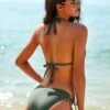 Knot Back Drawstring Halter Bikini Swimsuit