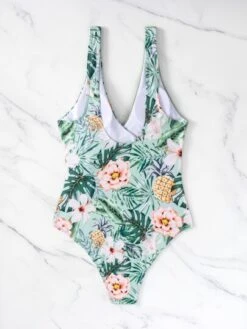 Tropical Print Knot Side Belted One Piece Swimsuit -Shein Clothing Store 16509467405da47a29a5e8881654284e7bd177a432 thumbnail 405x552