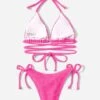 Textured Bikini Set Halter Triangle Bra Top & Tie Side Bikini Bottom 2 Piece Bathing Suit