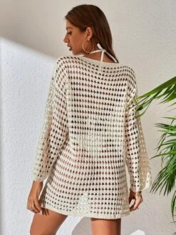 Hollow Out Drop Shoulder Cover Up Without Bikini