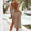 Hollow Out Split Thigh Cover Up Dress Without Bikini