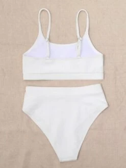 Textured High Waisted Bikini Swimsuit