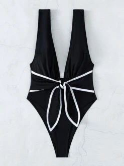 Knot Front Plunging One Piece Swimsuit -Shein Clothing Store 16662427300283792e07420c30dee3b6baefc856d7 thumbnail 405x552