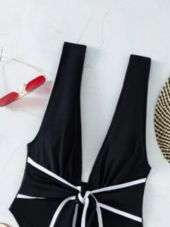 Knot Front Plunging One Piece Swimsuit -Shein Clothing Store 1666242735d310bd5afd12c36c1dd9af54c02f26c2 thumbnail 405x552