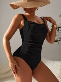 Solid Ruched One Piece Swimsuit -Shein Clothing Store 16688406841cc65a9f02ddab6b0d9debbfc4f0f8ee thumbnail 405x552