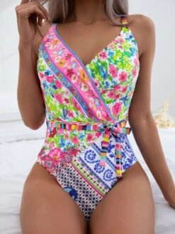 Floral Print Knot Front One Piece Swimsuit -Shein Clothing Store 16700287519b1f3c8b8cccd11cc776b17d246deea5 thumbnail 405x552